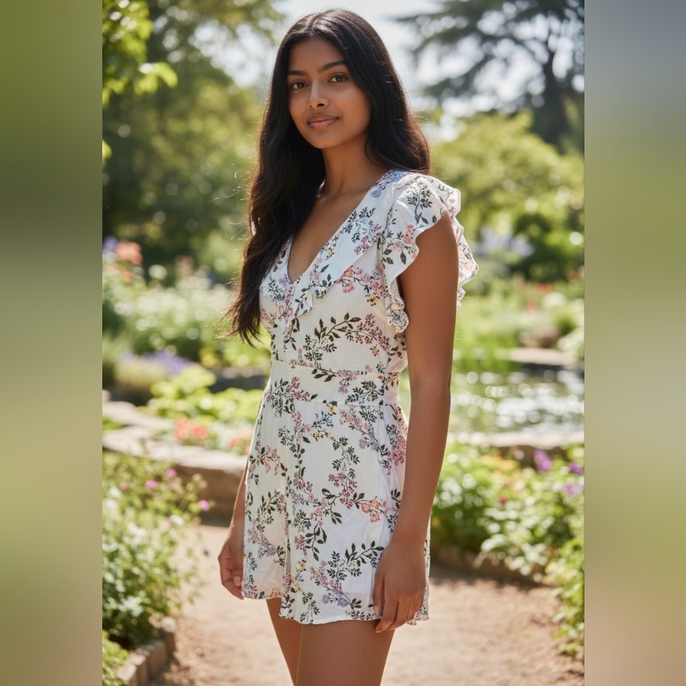 American Rag Floral Ruffle Dress - White and Pink
